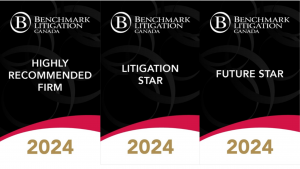 JSS Barristers has been recognized as a Highly Recommended Firm by Benchmark Litigation Canada 2024